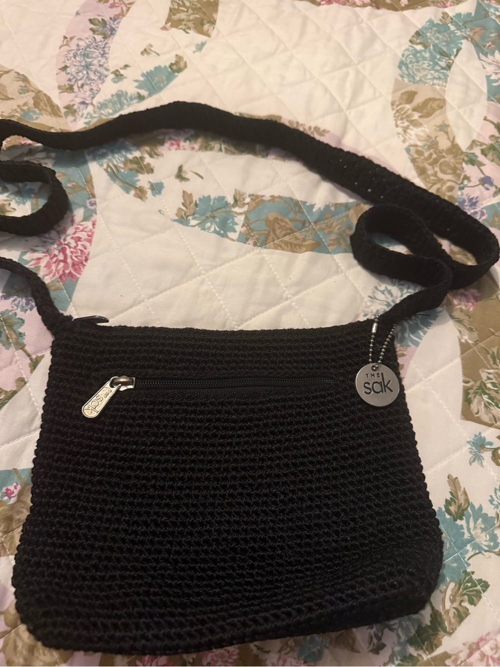 The Sak Black Crochet Crossbody with Zip Pocket